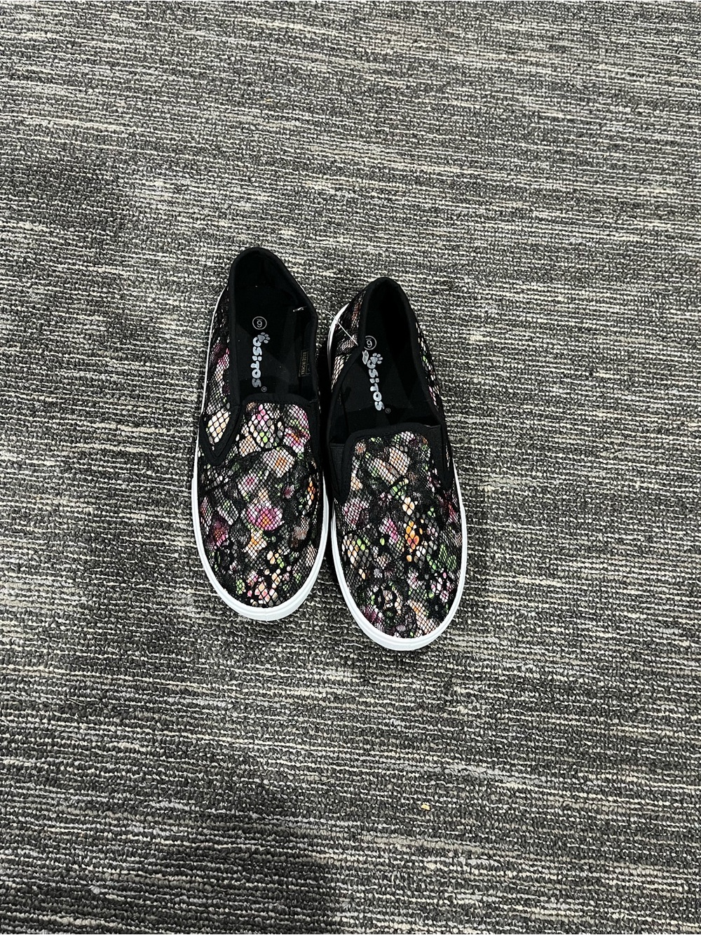 Floral Lace Slip-On Sneakers for Women - Black Multi